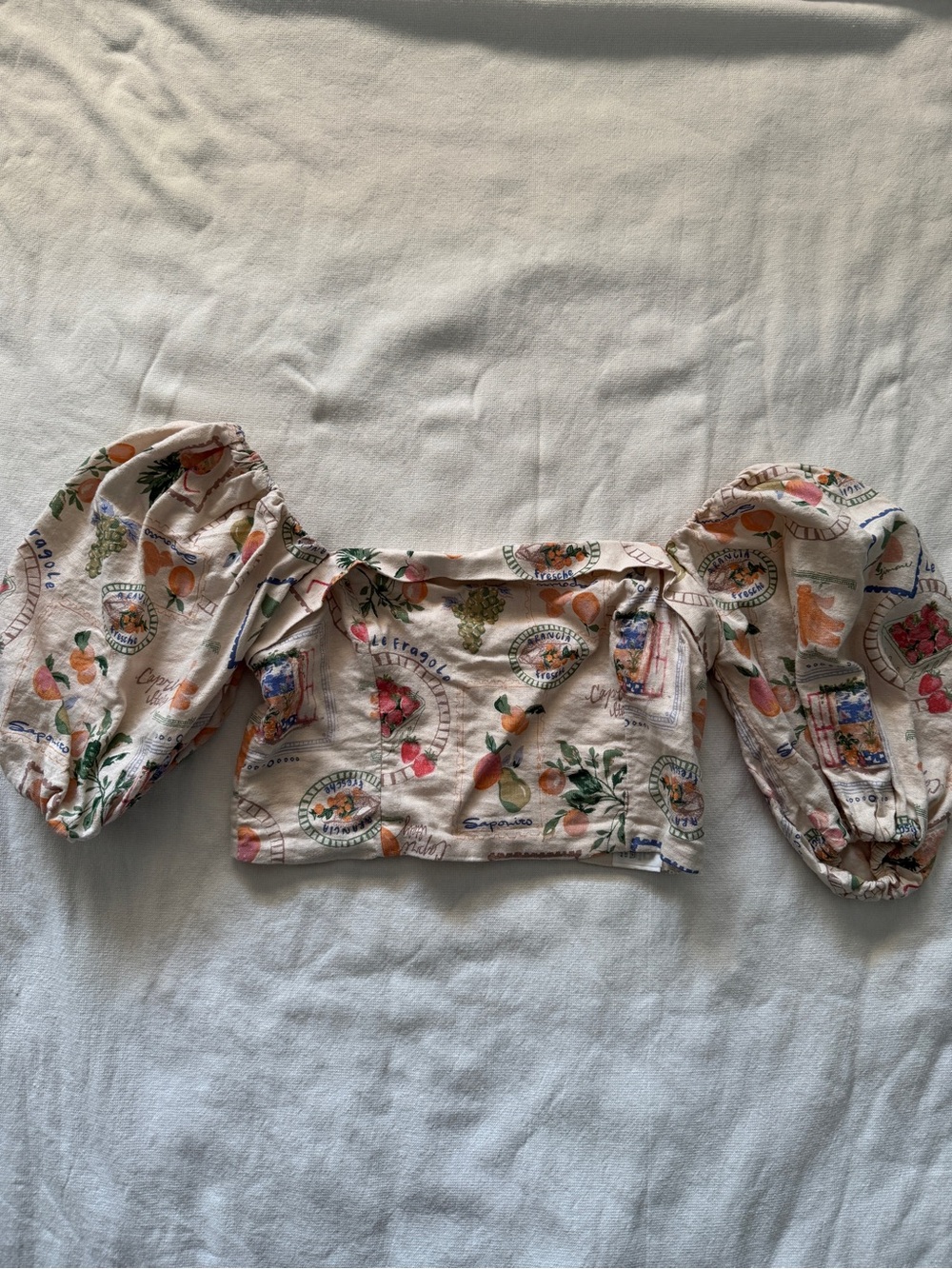 Linen blend puff sleeve crop top